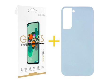 Pack 1 Película 2.5D + Funda para Samsung Galaxy S22 Plus 5G Silicona Líquida Azul Claro