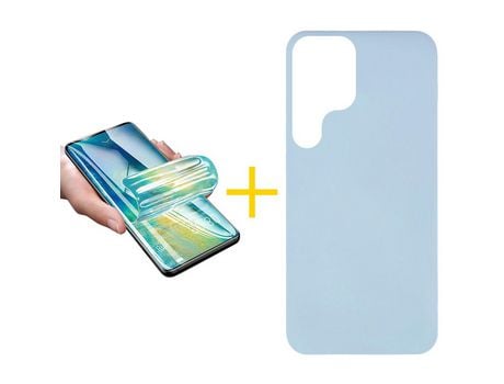 Pack 1 X Protector de Vidrio Templado Hidrogel + Funda para Samsung Galaxy S22 Ultra 5G Silicona Líquida Azul Claro