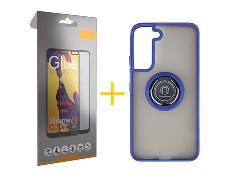 Pack 1 Película Full + Funda SKYHE para Samsung Galaxy S21 FE 5G Gel Bumper con Anillo Azul
