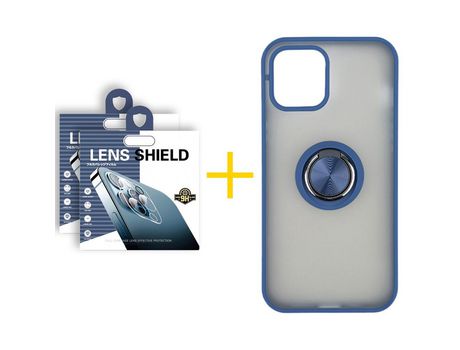 Pack 2 Películas de Cámara Trasera + Funda SKYHE para Apple iPhone 13 Pro Gel Bumper con Anillo Azul