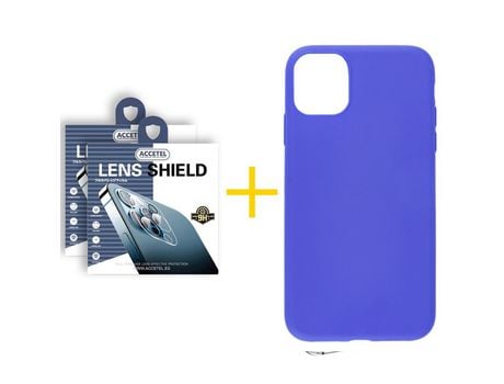 Pack 2 X Protector de Cámara Trasera + Funda ACCETEL para iPhone 13 Pro Max Silicona Liso Azul