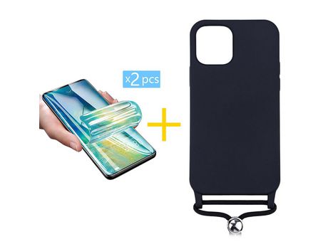 Pack 2 Películas + Funda SKYHE para Apple iPhone 13 Pro Max Gel con Cordón Negro