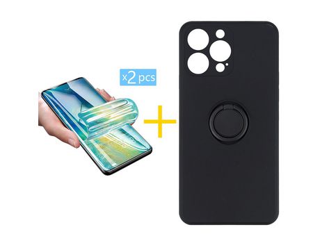 Pack 2 Películas + Funda SKYHE para Apple iPhone 13 Pro Max Gel O-Ring Negro