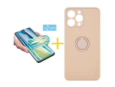 Pack 2 Películas + Funda SKYHE para Apple iPhone 13 Pro Max Gel O-Ring Rosa Pastel