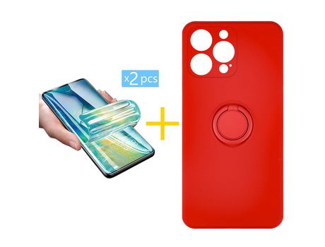 Pack 2 Películas + Funda SKYHE para Apple iPhone 13 Pro Max Gel O-Ring Rojo