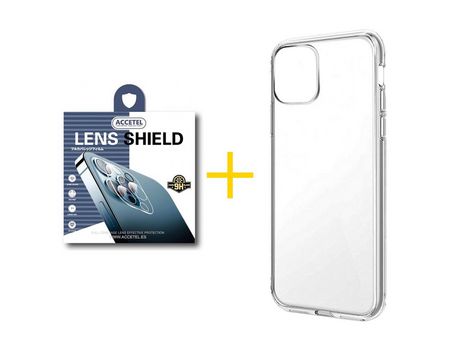 Pack 1 X Protector de Cámara Trasera + Funda ACCETEL para iPhone 13 Pro Silicona Líquida Transparente Clear