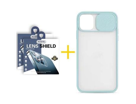 Pack 2 X Protector de Cámara Trasera + Funda ACCETEL para iPhone 13 Pro Gel Protección Cámara Verde-Mar