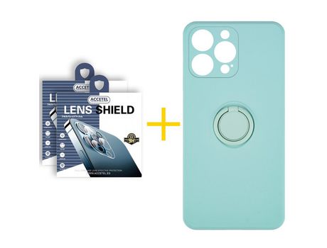 Pack 2 X Protector de Cámara Trasera + Funda ACCETEL para iPhone 13 Pro Gel O-Ring Verde-Agua