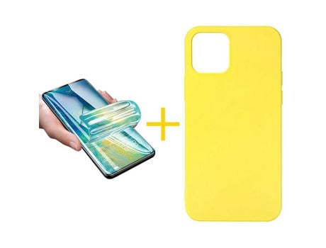 Pack 1 Película + Funda SKYHE para Apple iPhone 13 Mini Silicona Líquida Amarillo