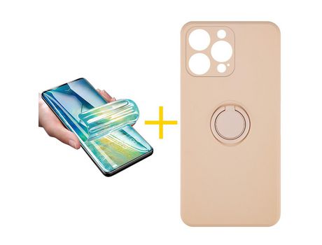 Pack 1 Película + Funda SKYHE para Apple iPhone 13 Pro Max Gel O-Ring Rosa Pastel