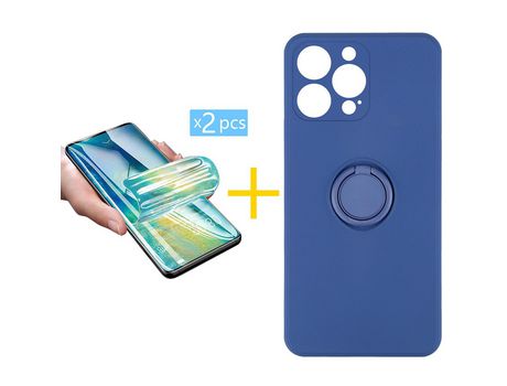 Pack 2 Películas + Funda SKYHE para Apple iPhone 13 Pro Gel O-Ring Azul