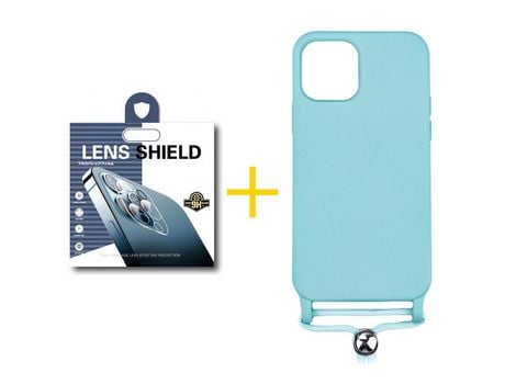 Pack 1 Película de Cámara Trasera + Funda SKYHE para Apple iPhone 13 Pro Gel con Cordón Agua Verde
