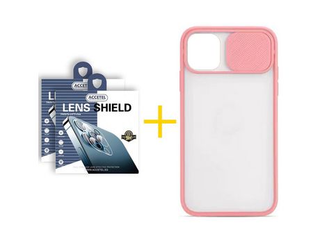 Pack 2 X Protector de Cámara Trasera + Funda ACCETEL para iPhone 13 Pro Gel Protección Cámara Rosa