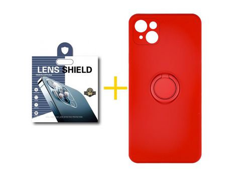 Pack 1 Película de Cámara Trasera + Funda SKYHE para Apple iPhone 13 Mini Gel O-Ring Rojo