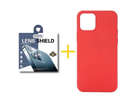 Pack 1 X Protector de Cámara Trasera + Funda ACCETEL para iPhone 13 Pro Max Silicona Líquida Rojo