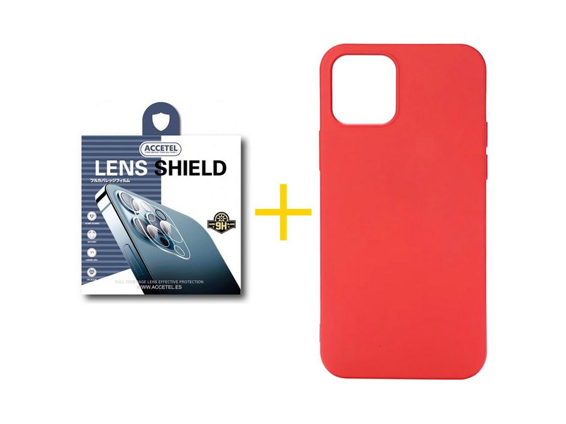 Pack 1 X Protector de Cámara Trasera + Funda ACCETEL para iPhone 13 Mini Silicona Líquida Rojo