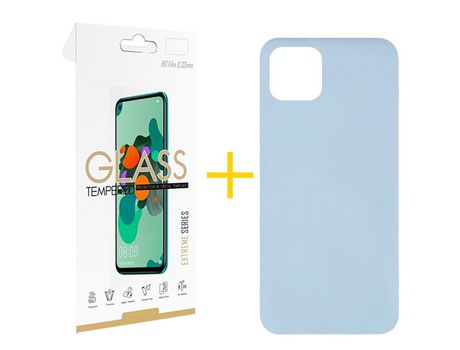 Pack 1 Película 2.5D + Funda SKYHE para Apple iPhone 11 Pro Max Silicona Líquida Azul Claro