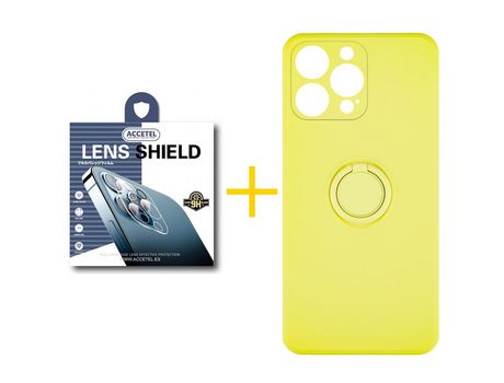 Pack 1 x Protector de Cámara + Funda ACCETEL para iPhone 12 Pro Gel O-Ring Amarillo