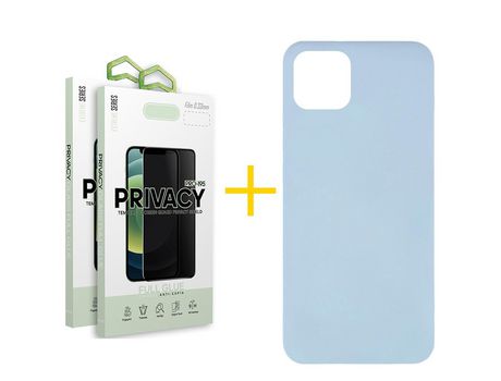 Pack 2 Películas Antiespía + Funda SKYHE para Apple iPhone 11 Pro Max Silicona Líquida Azul Claro