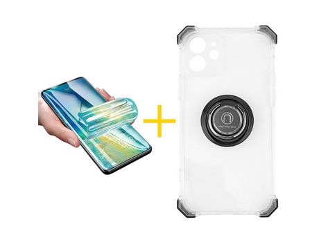 Pack 1 Película de Hidrogel + Funda SKYHE para Apple iPhone 12 Mini Gel Bumper con Anillo Incolor Clear