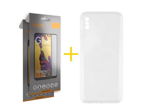 Pack 2 X Protector de Vidrio Templado Full + Funda ACCETEL para iPhone XS Max Silicona Líquida Transparente Clear