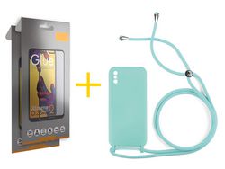 Pack 2 Películas Full + Funda SKYHE por Apple iPhone XS Max Gel con Cordón Agua Verde