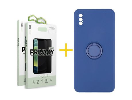 Pack 2 Películas Antiespía + Funda SKYHE por Apple iPhone XS Max Gel O-Ring Azul