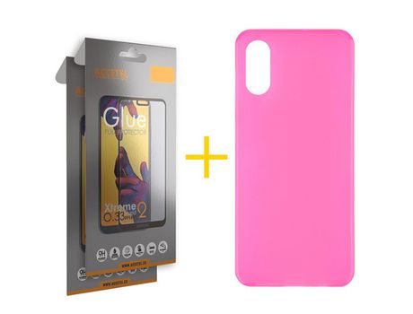Pack 2 X Protector de Vidrio Templado Full + Funda ACCETEL para iPhone XS Max Silicona Liso Rojo