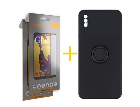 Pack 2 X Protector de Vidrio Templado Full + Funda ACCETEL para iPhone X / XS Gel O-Ring Negro