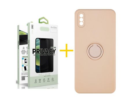 Pack 1 Película Antiespía + Funda SKYHE por Apple iPhone XS Max Gel O-Ring Rosa Pastel
