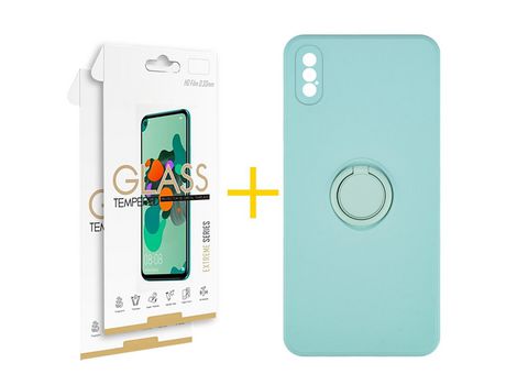 Pack 2 Películas 2.5D + Funda SKYHE por Apple iPhone XS Max Gel O-Ring Verde-Auga