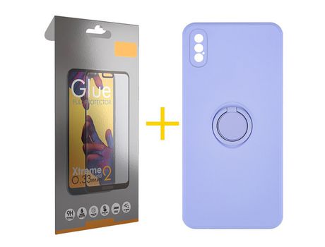 Pack 1 Película Full + Funda SKYHE para iPhone XS Max Gel O-Ring Morado