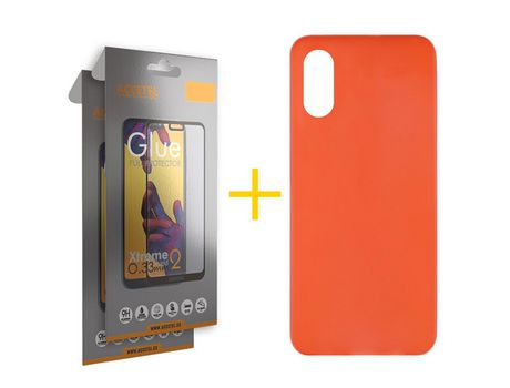 Pack 2 X Protector de Vidrio Templado Full + Funda ACCETEL para iPhone XS Max Silicona Liso Azul