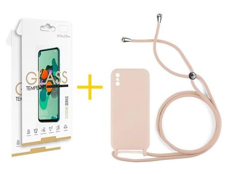 Pack 2 Películas 2.5D + Funda SKYHE por Apple iPhone XS Max Gel con Cordón Rosa Pastel