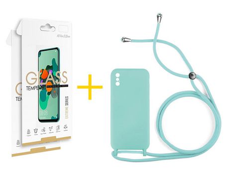 Pack 2 Películas 2.5D + Funda SKYHE por Apple iPhone XS Max Gel con Cordón Agua Verde