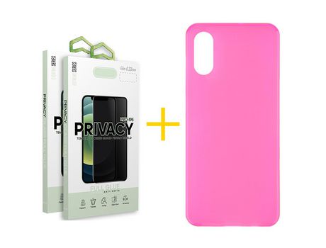 Pack 2 Películas Antiespía + Funda SKYHE por Apple iPhone XS Max Silicona Liso Rosa