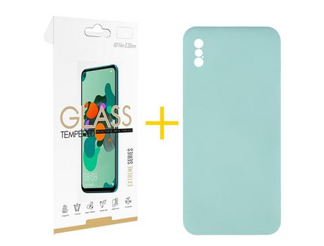 Pack 1 Película 2.5D + Funda SKYHE por Apple iPhone XS Max Silicona Líquida Verde-Água