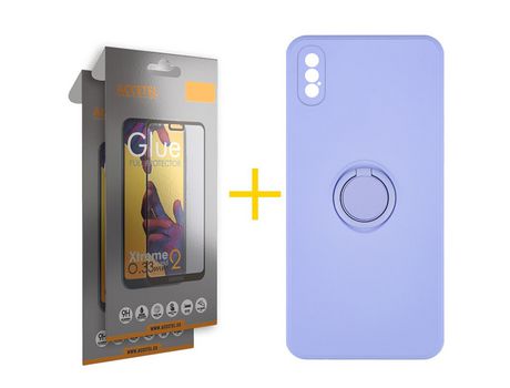 Pack 2 X Protector de Vidrio Templado Full + Funda ACCETEL para iPhone XS Max Gel O-Ring Morado
