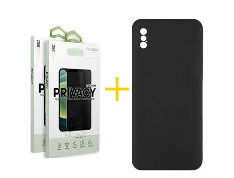 Pack 2 Películas Antiespía + Funda SKYHE por Apple iPhone XS Max Silicona Líquida Negro