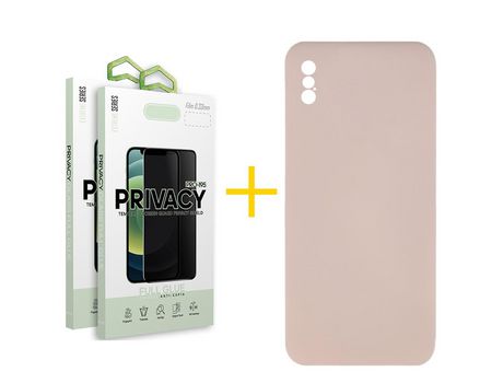 Pack 2 Películas Antiespía + Funda SKYHE por Apple iPhone XS Max Silicona Líquida Rosa