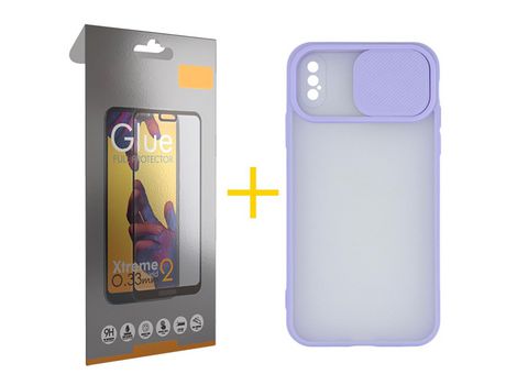 Pack 1 Película Full + Funda SKYHE por Apple iPhone XS Max Gel Protteción Cámara Violeta