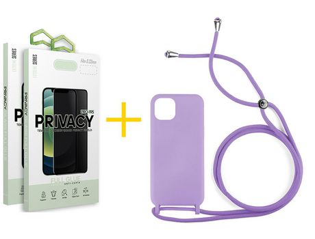 Pack 2 Películas Antiespía + Funda SKYHE por Apple iPhone 11 Pro Max Gel con Cordon Violeta