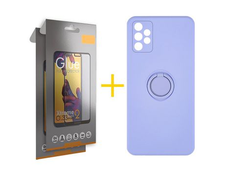 Pack 2 Películas Full + Funda SKYHE por Samsung Galaxy A32 5G Gel O-Ring Morado