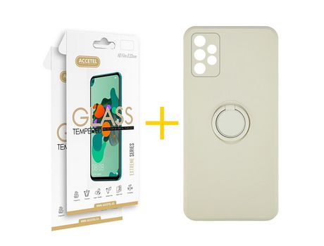 Pack 2 X Protector de Vidrio Templado 2.5D + Funda ACCETEL para Samsung Galaxy A72 5G Gel O-Ring Sand