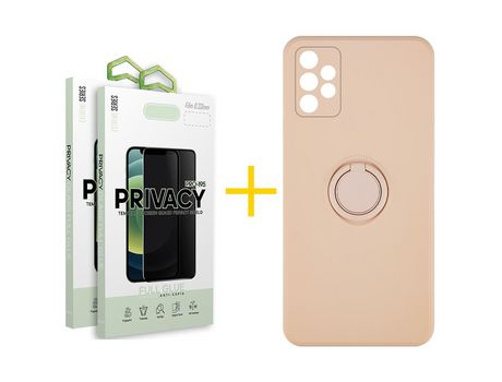 Pack 2 Películas Antiespía + Funda SKYHE por Samsung Galaxy A33 5G Gel O-Ring Rosa Pastel