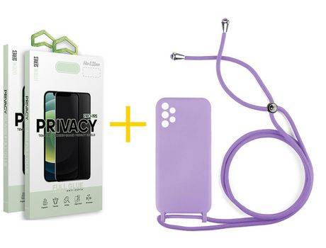Pack 2 Películas Antiespia + Funda SKYHE por Samsung Galaxy A72 5G Gel con Cordón Amarillo