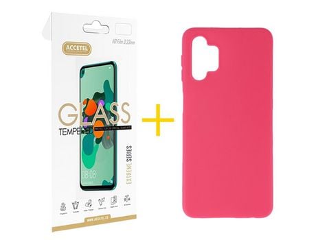 Pack 1 X Protector de Vidrio Templado 2.5D + Funda ACCETEL para Samsung Galaxy A53 5G Silicona Liso Rosa