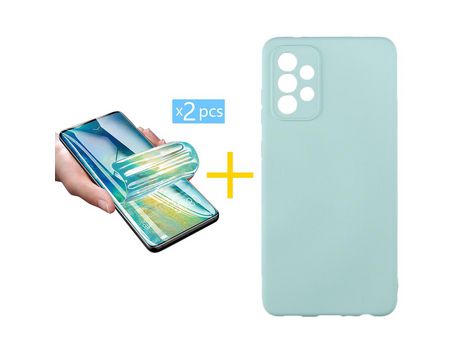 Pack 2 Películas + Funda SKYHE por Samsung Galaxy A53 5G Silicona Líquida Verde-Água