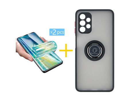 Pack 2 Películas + Funda SKYHE por Samsung Galaxy A53 5G Gel Bumper con Anillo Negro