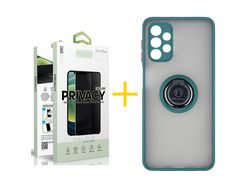 Pack 1 Película Antiespia + Funda SKYHE por Samsung Galaxy A32 4G Gel Bumper con Anillo Verde